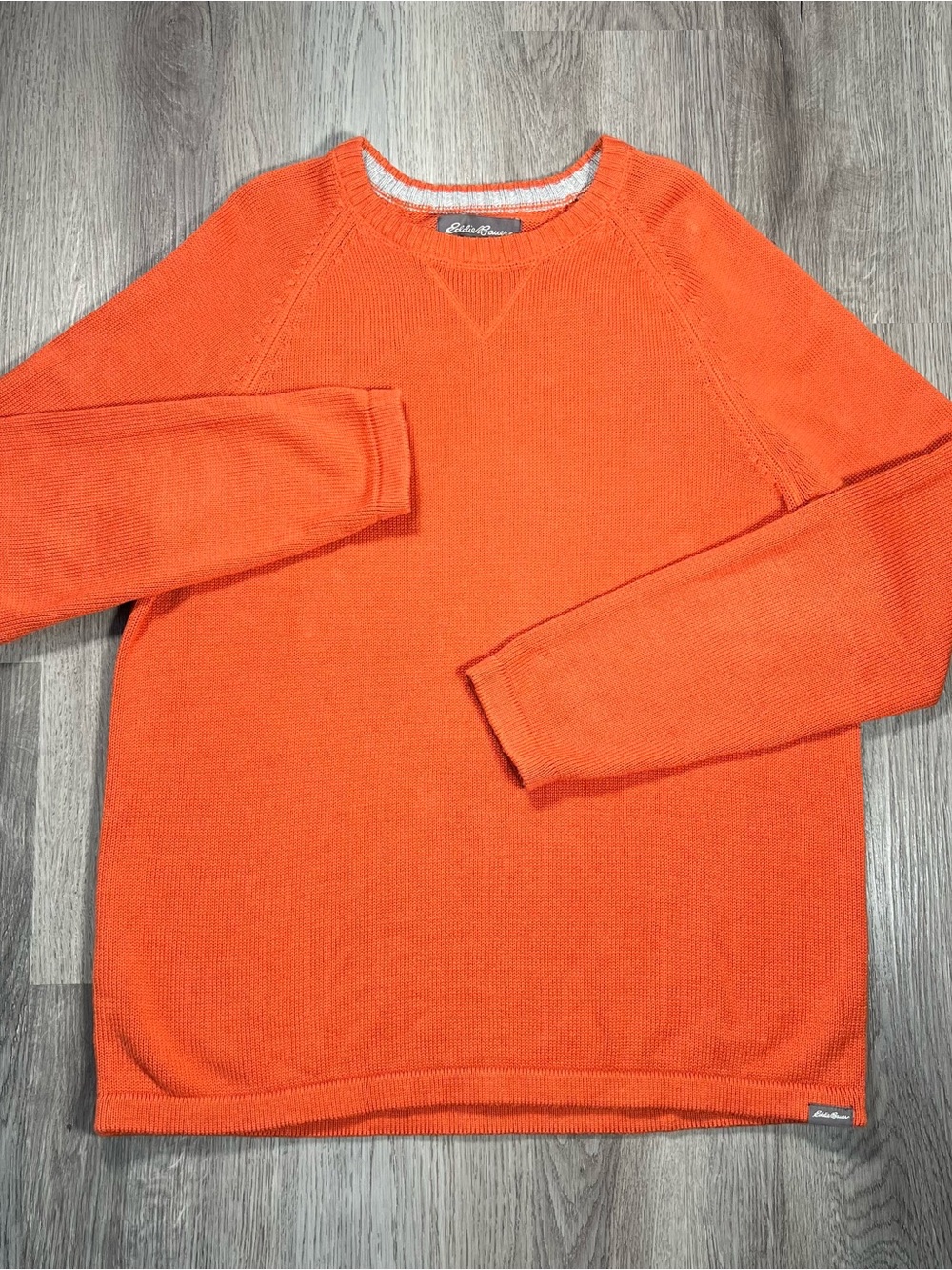 Vintage Eddie Bauer Sweater Men’s L Orange Knit Crew Neck Cotton Fall Pullover - Picture 2 of 8